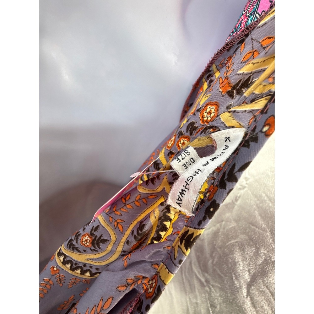 Boho Mixed Paisley Floral Tiered Maxi Dress Purple Pink Tassel Tie Waist Women - Picture 8 of 10